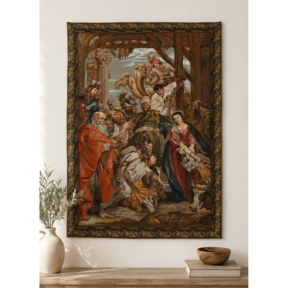 Unbranded Other - VTG PP Rubens Adoration of the Magi Belgian Jacquard Woven Wall Tapestry 43"x29"